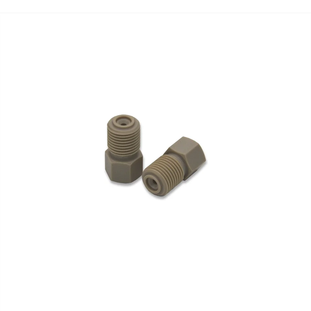 Переходник 1/4" на 1/16" или 1/8", 1/2-20 UNF наружная резьба на 1/4-28 внутренняя резьба с плоским дном, PEEK