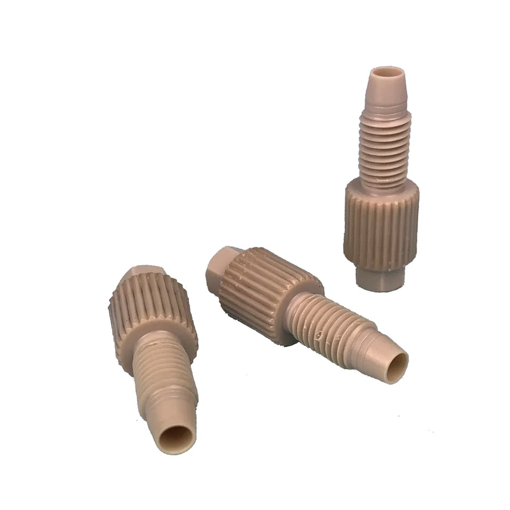 1 втулка для 1/8" UNF 1/4-28 PEEK, с встроенный уплотнительный кольцо, рифлёный и с шестигранной головкой